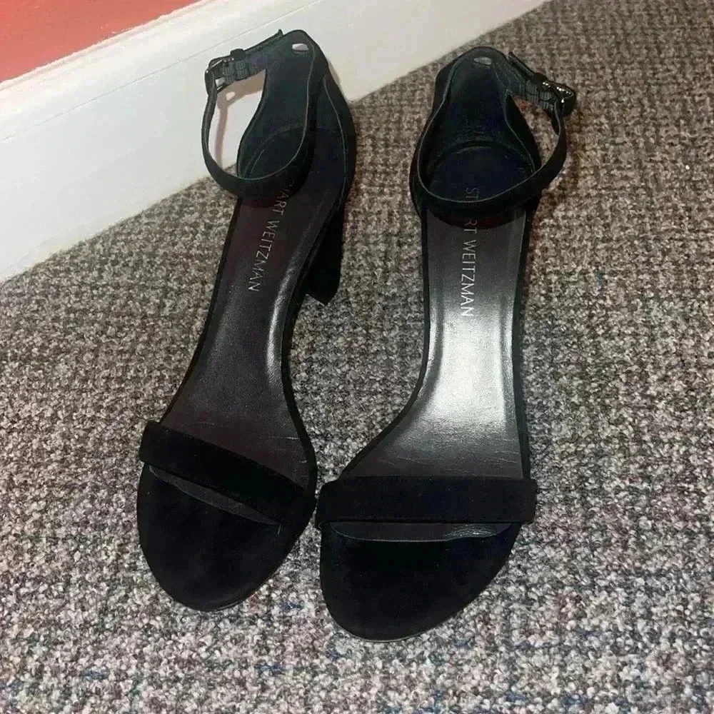 Stuart Weitzman Nearly Nude Suede Ankle Strap Black Pumps Women's 10 Wedding
